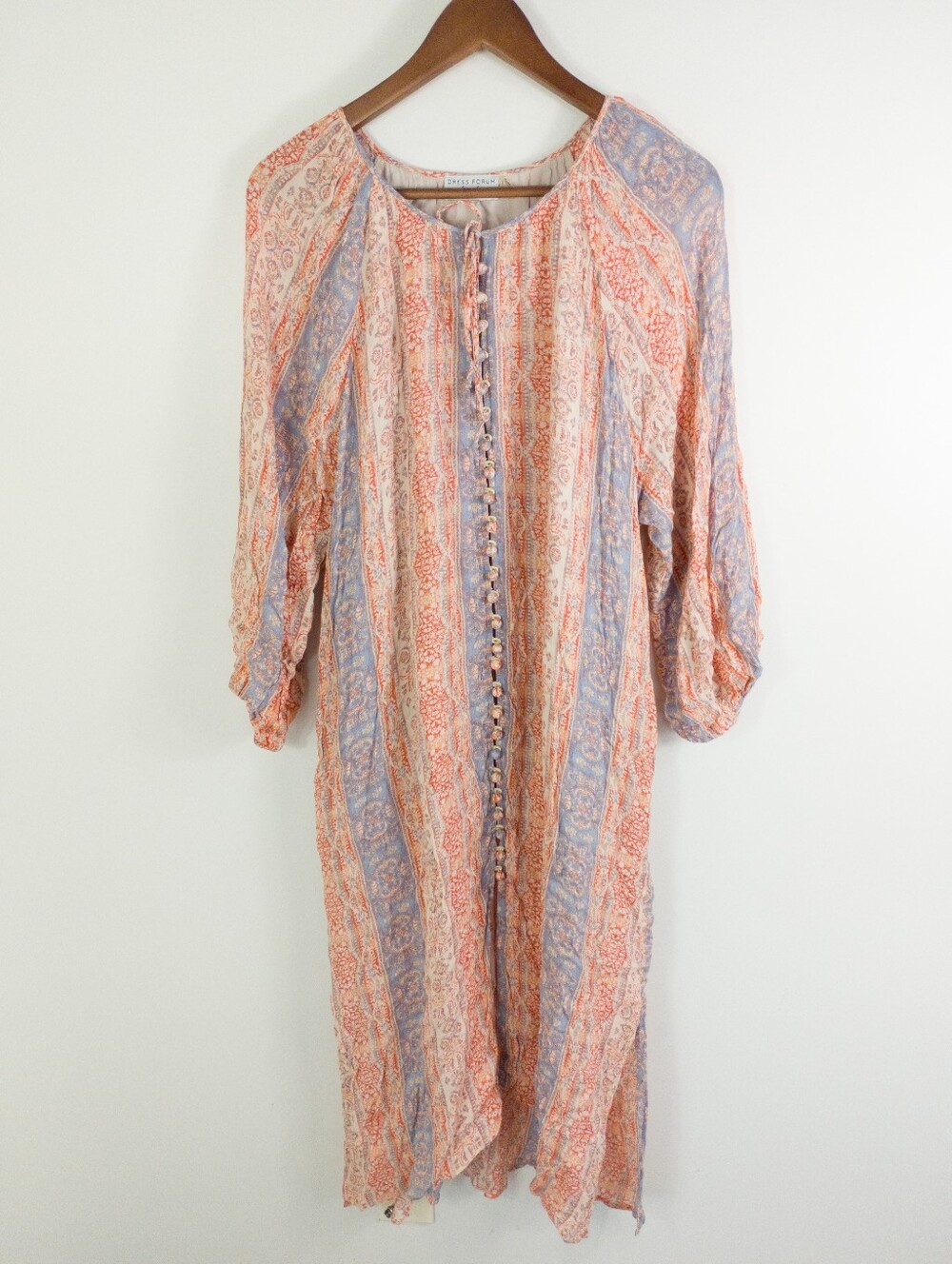 Dress Forum Boho Paisley Striped Midi Dress S Tassel Split Neck Rust Blue